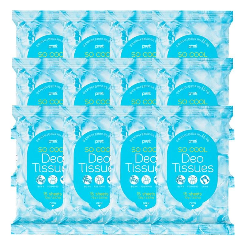 Pretti So Cool Deo Tissues, 15 wipes, 12 pcs