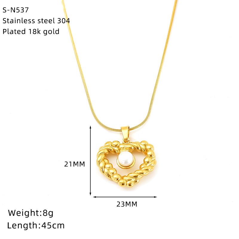 French Premium Polka Dot Stainless Steel Necklace Turquoise Pearl Love Pendant Premium Titanium Steel Necklace