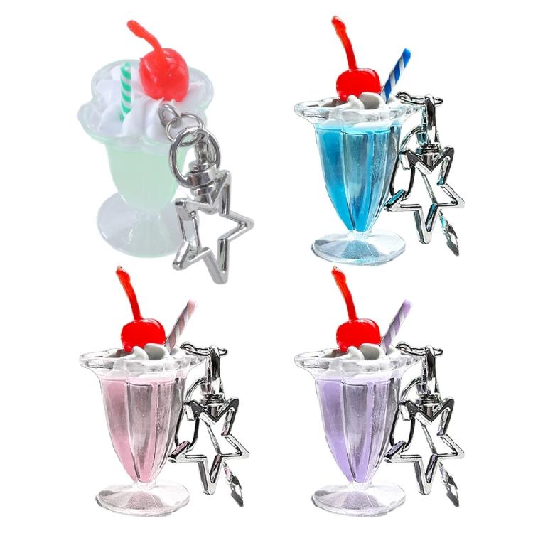 Charming Cherry Cream Cup Key Holder Backpack Decor Creative Keyring for Bag