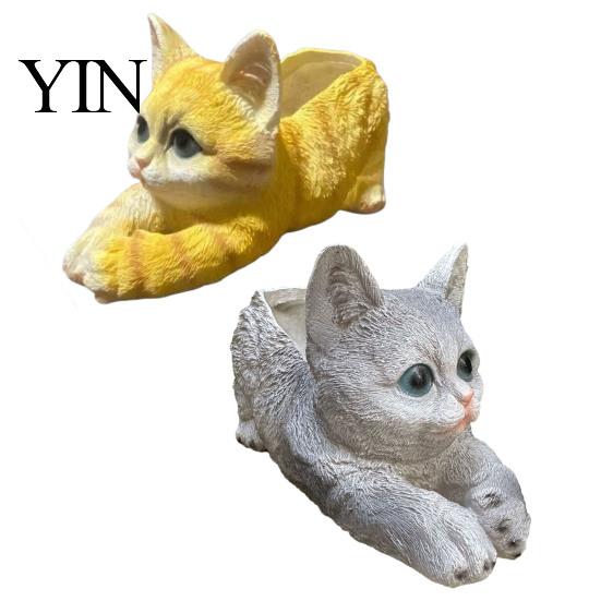 Decorative Cat Ornament Creative Resin Planter, Cute Lying Flower Pot for Garden Animal Yard, Adorable Plant Holder, Indoor Outdoor Home Desk