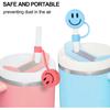 Whaline 6Pcs Smile Face Straw Covers Pink Green Silicone Reble Round Straw Topper Gradient Color Double Sided Pattern Straws Tips Covers 10mm 0.4
