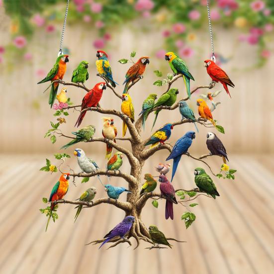 Acrylic Parrot Tree Hanging Decoration 2D Flat Colorful Parrot Indoor Outdoor Christmas Tree Wall Window Hanging Bird Sign Ornament
