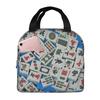 Mahjong Tile Pattern Insulated Lunch Bag for Women Children Portable Food Boxes Thermal Lunch Box Tote