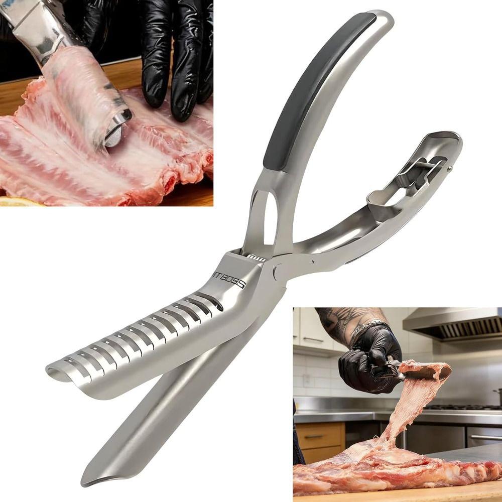Stainless Steel Rib Membrane Removal Tool Silver BBQ Tool Membrane Skin Removal Anti-Slip Grip Heavy Duty Rib Prep Tool Pro