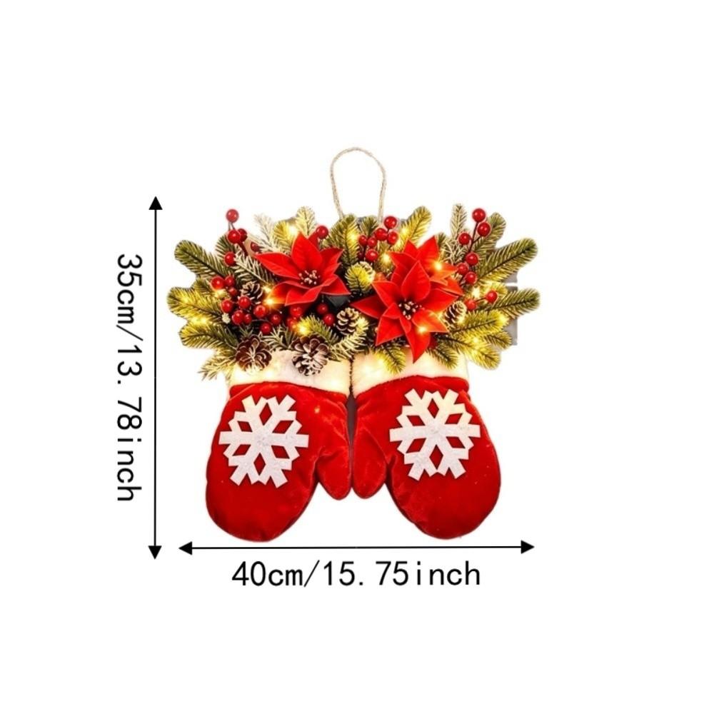 Snowflake Door Hanging Decor Artificial Pinecone Poinsettia Mitten Shaped Door Ornament Red Berries Luminous Christmas Garland