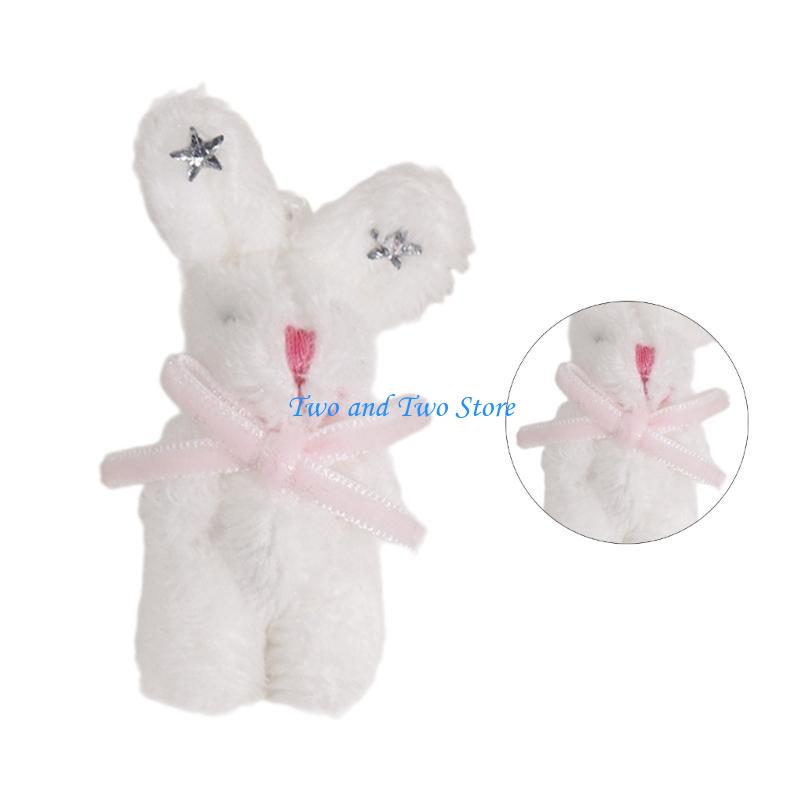 HX6F DIY Toy Doll with Bowknot and Star Rabbit Doll Stuffed DIY Accessories Soft Rabbit Keychain Pendant for Crafts