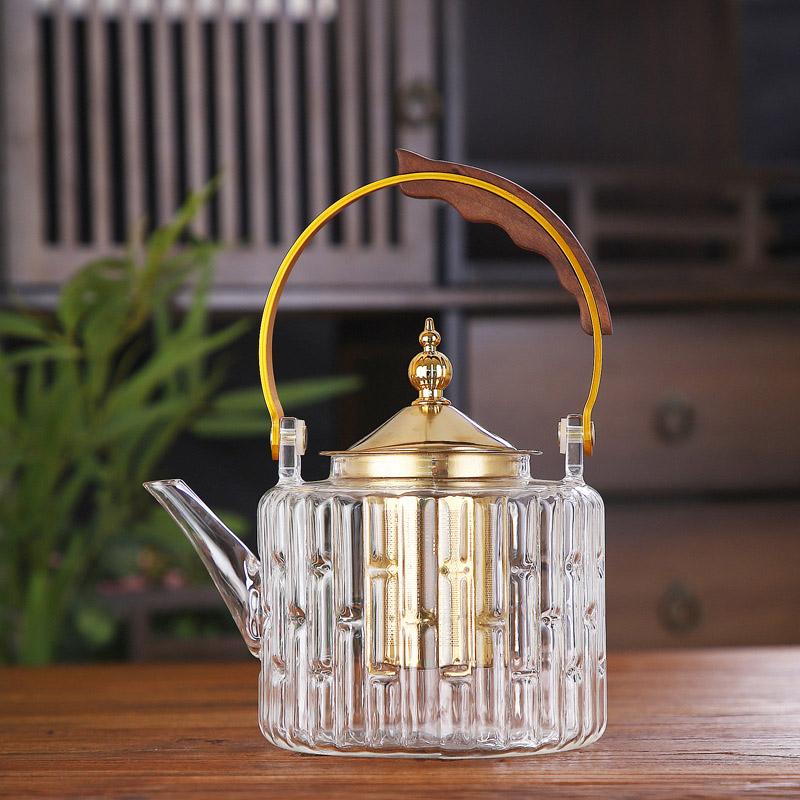 1000ML Glass Tea Pot with Tea Infuser Teapot Gold Heat Resistant Water Kettle for Coffee Flower Tea Teapots Home Kitchen Teawear