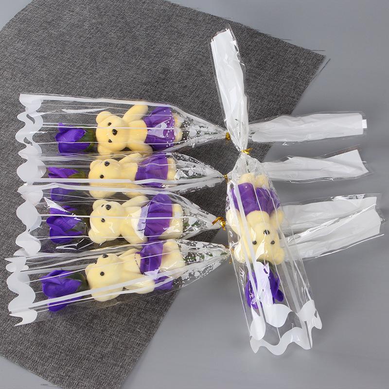 5Pcs Rose Bear Artificial Flowers Bouquet For Valentine'S Day Diy Gift Ornament Wedding Decoration Party Supplies Home Decor