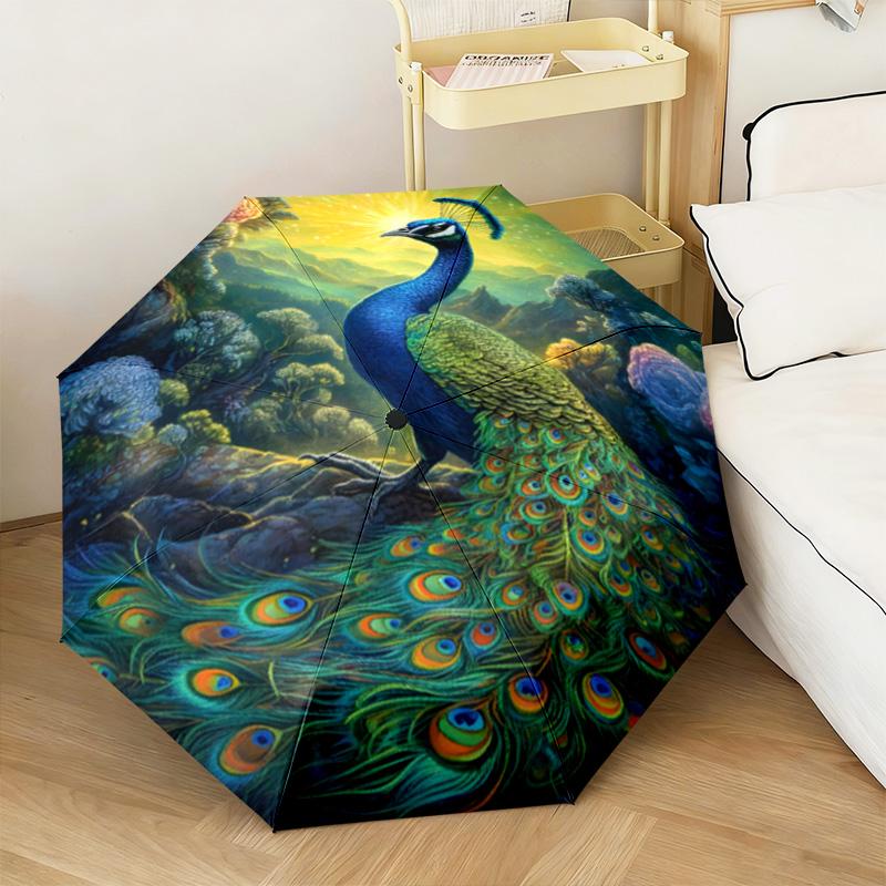 1PC Peacock Starry Night Automatic Umbrella - Suitable Travel Outdoor Portable Umbrella Birthday Gift Daily Essentials