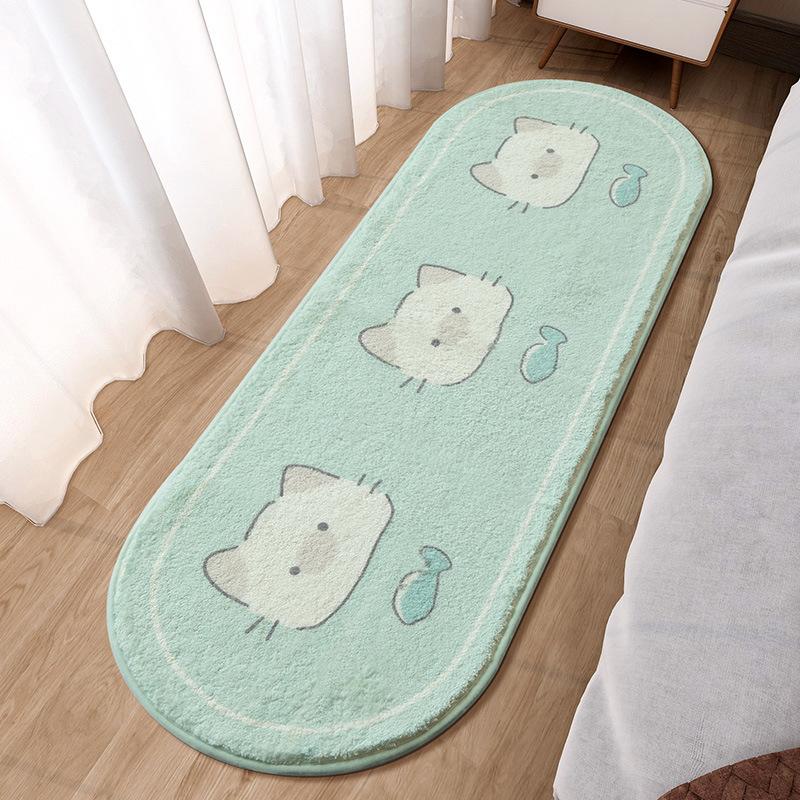 Bedroom Bed Rug Cartoon Ins Wind Bed In Front of Small Mat Living Room Room Long Oval Thick Bed Blanket
