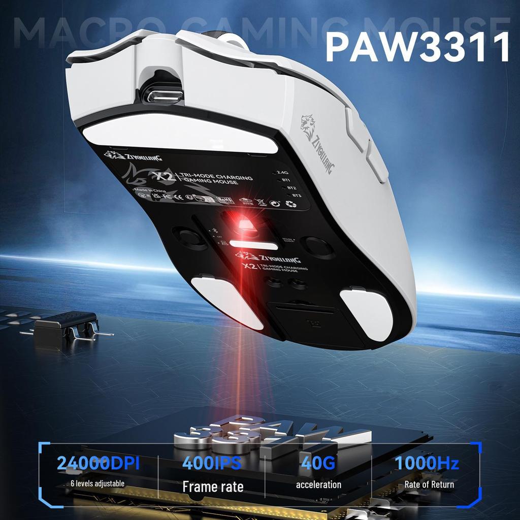 Free Wolf X2 Wireless Bluetooth RGB Gaming Mouse with PAW3311 Sensor and Charging Base