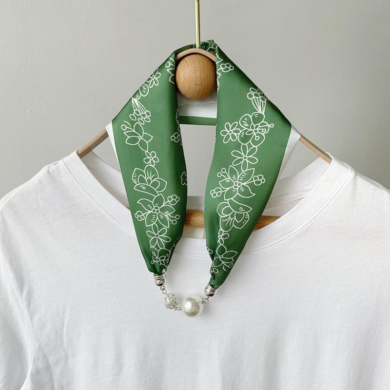Lazy Magnetic Buckle Summer Scarf with Pearl Necklace Decoration for Women