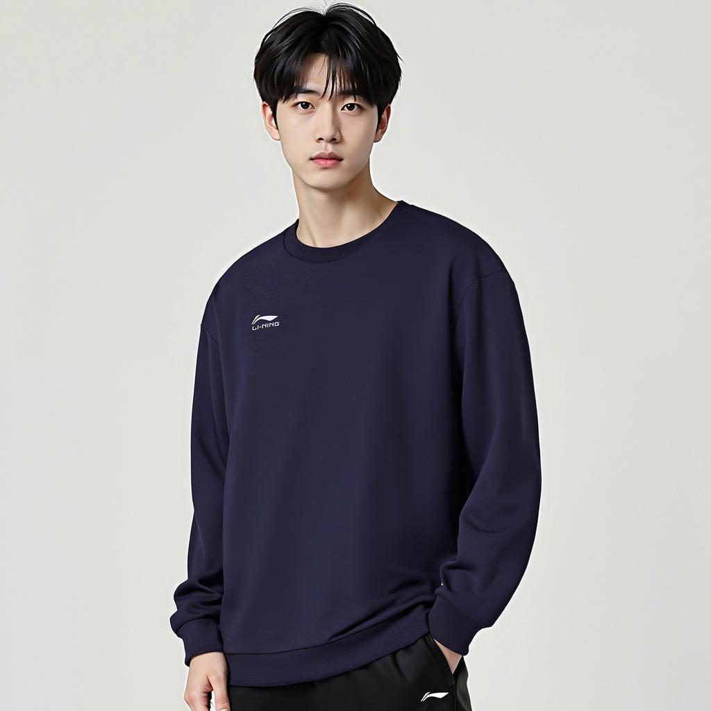 Li-Ning Vielseitiges Einfaches Rundhals-Sweatshirt mit Buchstabenaufdruck, locker, lässig, bequem, Unisex-Sweatshirt AWDVG85-3