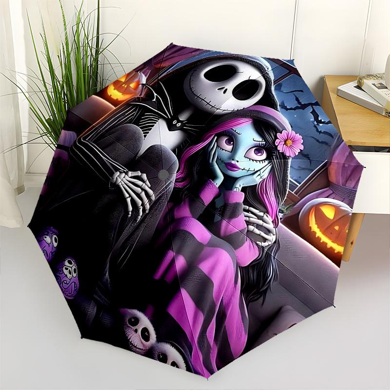 

1 Auto Open Jack Skellington, Sally Themed Colorful 8-rib Portable Umbrella for Men and Women, A Compact Commuting Companion Suitable for Da