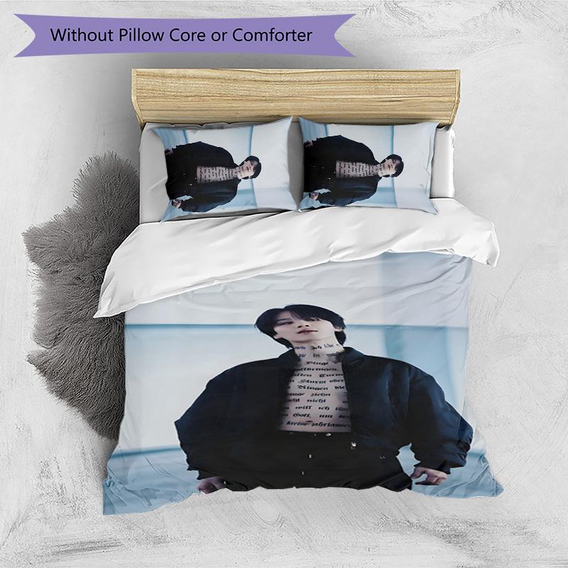 BTS Korean Members Printed 3PCS Bedding Set Soft Breathable Duvet Cover Pillowcases Set Washable Bedroom Decor Home Gift
