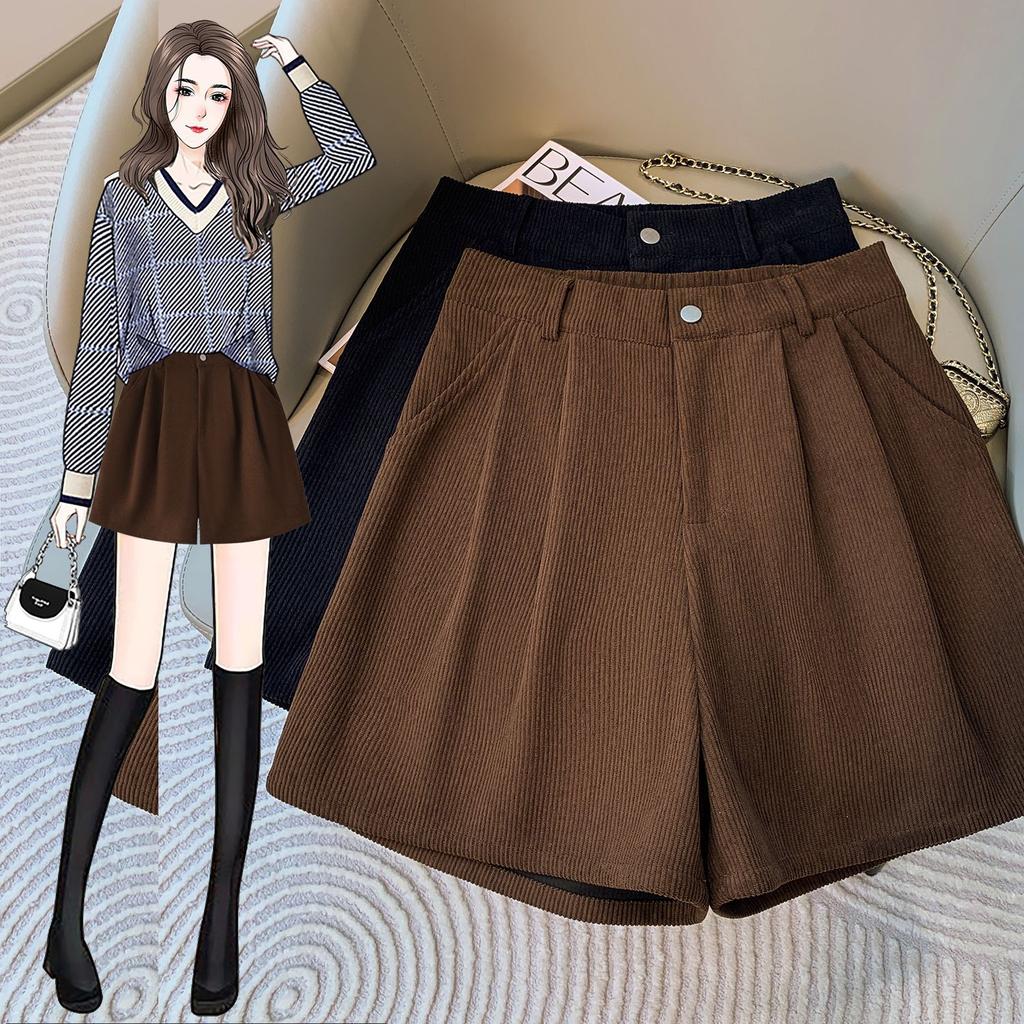 Women's High Waist Corduroy Wide Leg Shorts Loose Fit Casual Solid Color Fall Shorts