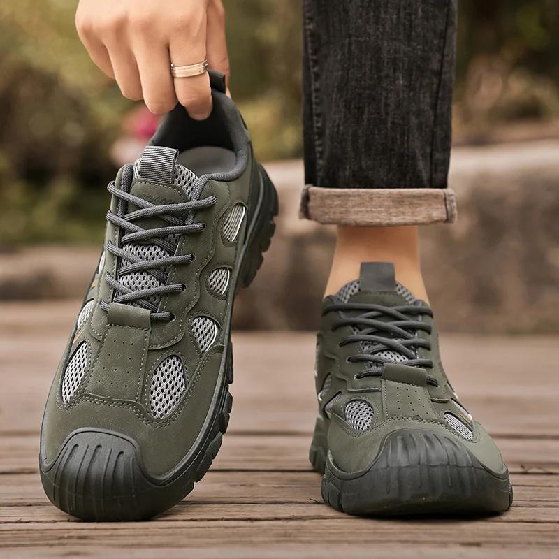 Men's Thick Soled Sports Shoes 2025 New Vulcanized Hiking Summer Breathable Leisure Hiking Shoes Hot Selling Mesh Hiking Shoes