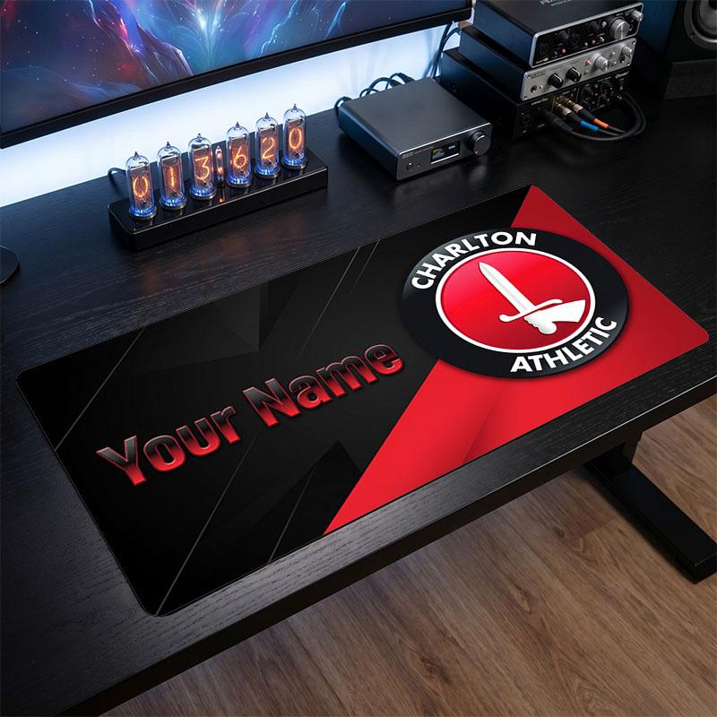 Charlton Athletic Benutzerdefiniertes Großes Mauspade, Personalisierter Name Textdruck, Fußball Logo Rutschfeste Schreibtischmatte Gaming-Geschenk