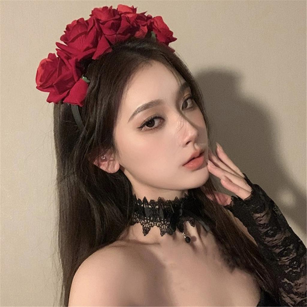 Gothicism Rose Headbands Halloween Cosplay Hair Hoop Carnivals Headbands for Bridal Wedding and Festival