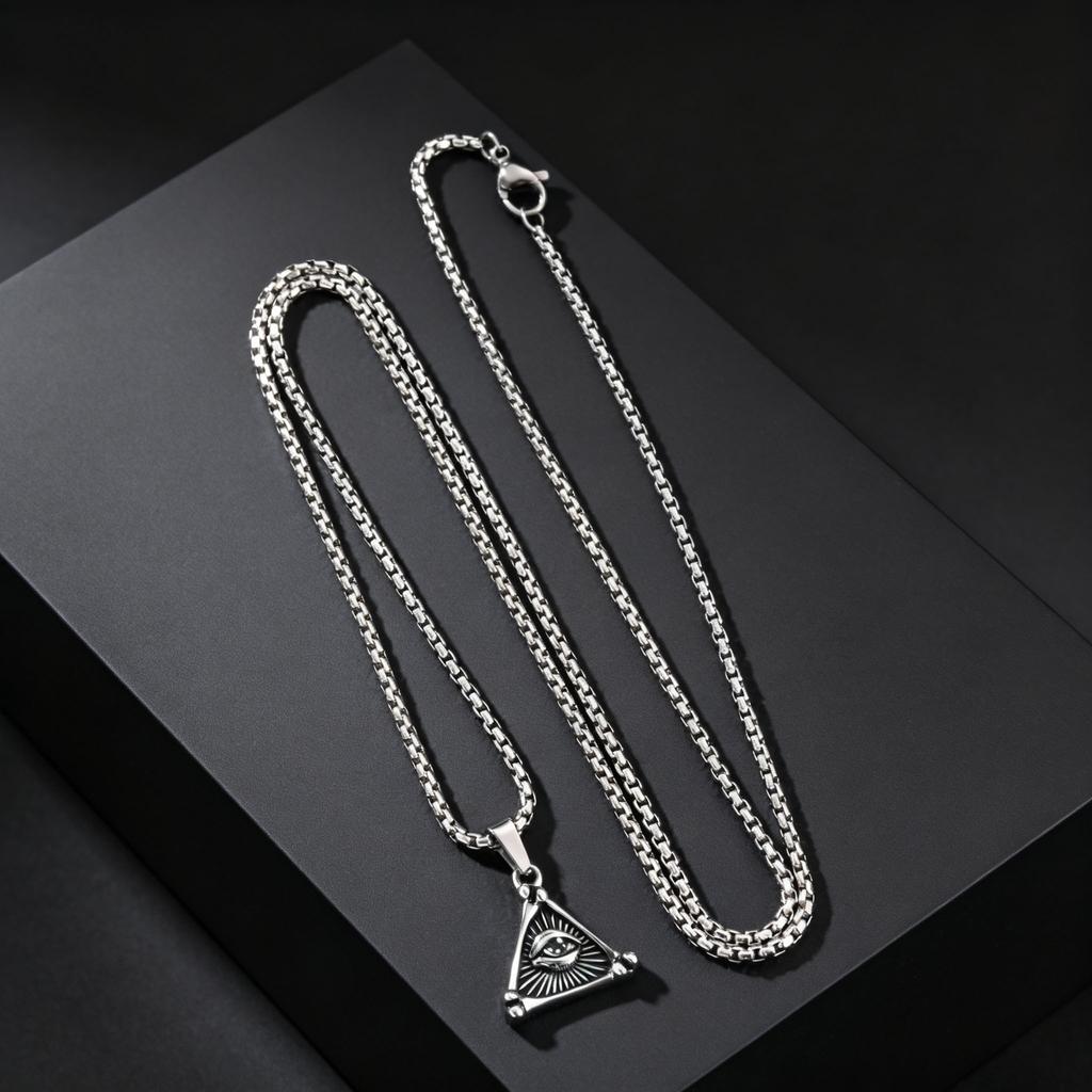Vintage Eye of God Pendant Necklace for Men, Stainless Steel All-Seeing Eye Necklace, Retro Fashion Jewelry Accessories Gift