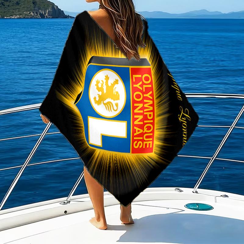 Lyonnais Football Crest Beach Towel - Soft, Absorbent Microfiber, Lightweight, Ideal for The Beach, Parties, Travel, Camping fan gifts
