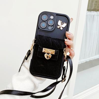 Estojo com Cordão de Carteira Para Samsung Galaxy S25 Ultra S24 FE S22 S21 S23 Plus A56 Alça de Cordão para Pescoço Transversal Bolsa de Cartão com Fechadura de Amor Capa