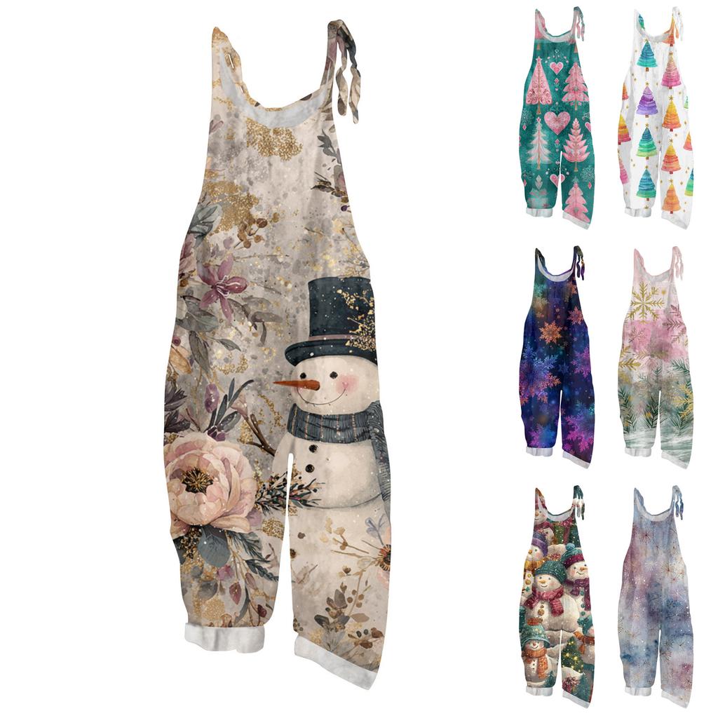 Women's Jumpsuit  Print Casual Loose Vintage Shoulder Strap Cotton Linen