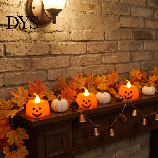 Indoor Festive Home Decor 2Pcs Halloween Pumpkin Flameless Candles, Battery Operated LED Candle, Decorative Candles Tabletop Display Ornaments Light,
