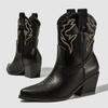 Zimowy Design Styl Punkowy Haft Szpiczasty Nosek Damskie Botki do Kostki Kwadratowy Niski Obcas Krótkie Westernowe Botki Buty