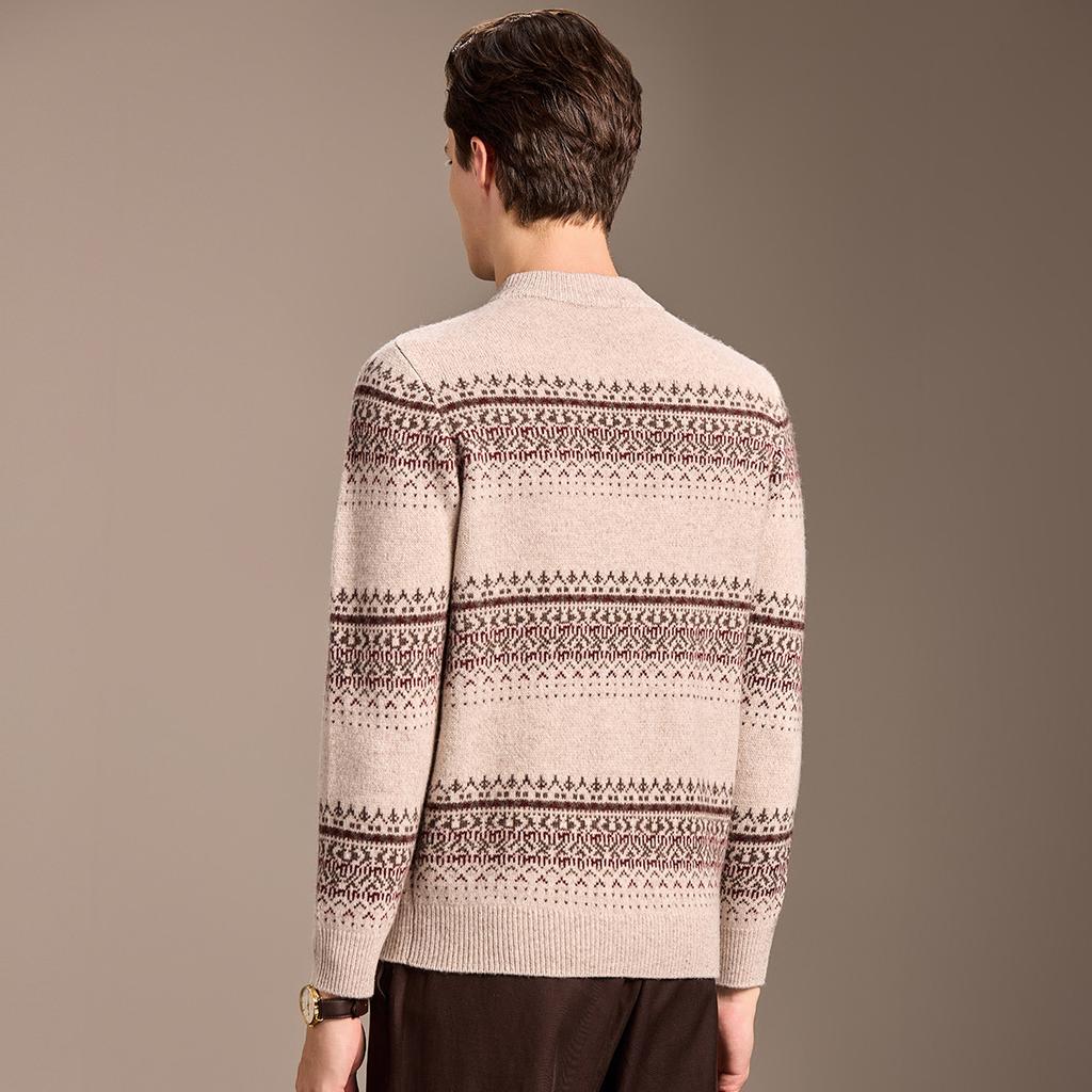 Fel Island Jacquard 100% Sheepskin Thick Warm Wool Sweater for Men's Fashion Base Sweater in Autumn and Winter