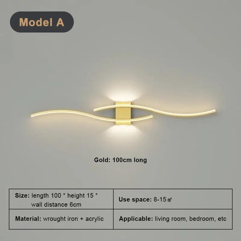 Modern LED Wall Light Long Strip Bedside Lamp TV Background Decorative Indoor Lighting for Bedroom Living Room Home Fixture