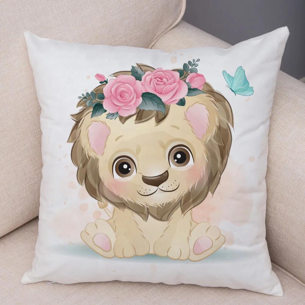 45x45cm Cute Giraffe Lion Cow Pillowcase Decorative Cartoon Animal Print Cushion Cover Children's Room Sofa Home