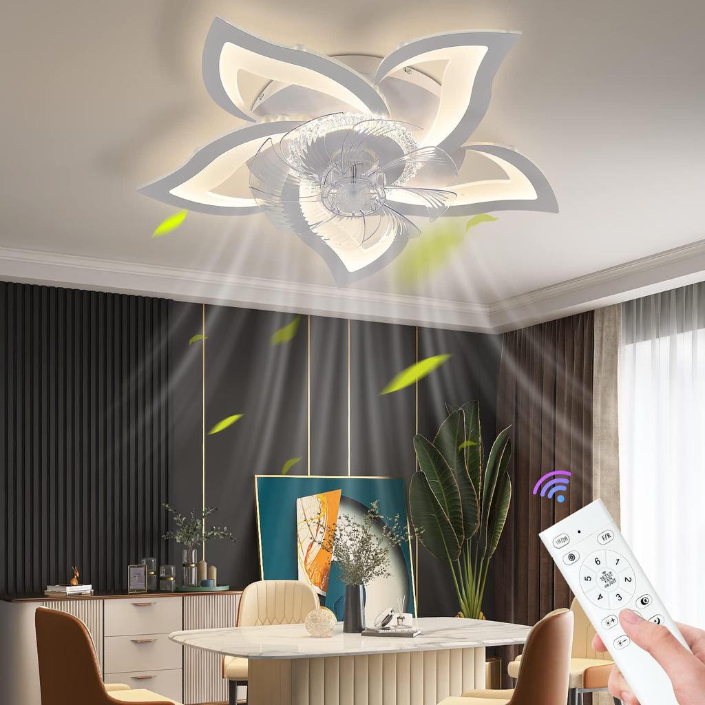 2024 Modern Minimalist Acrylic Ceiling Fan with Light, Large Airflow & Variable Frequency for Bedroom & Living Room