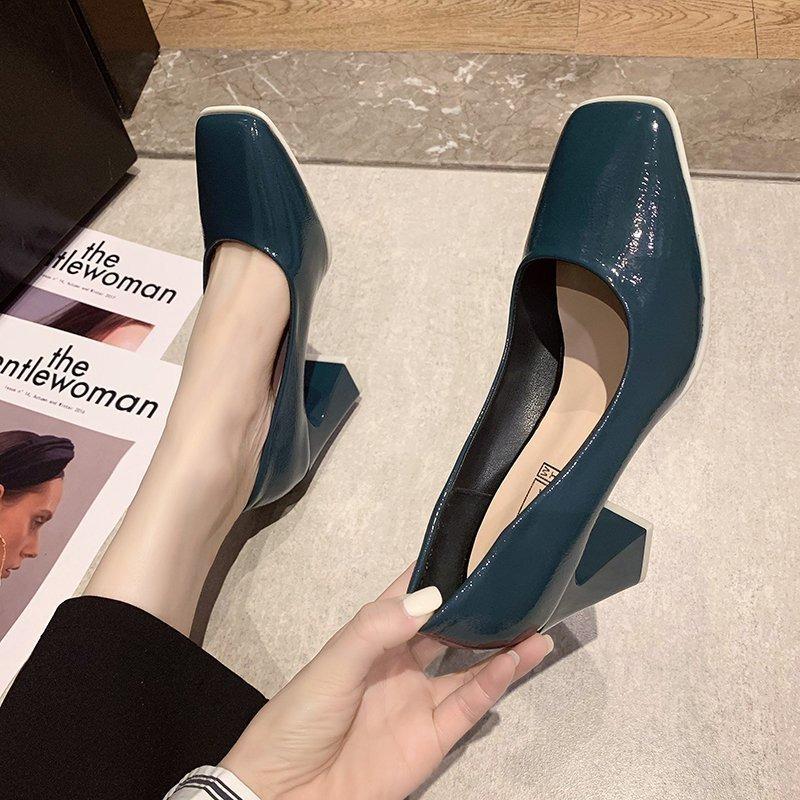 Scarpe da donna autunnali a punta quadrata, impermeabili, a tacco alto, con scollatura bassa, tacco spesso, eleganti, belle, alla moda