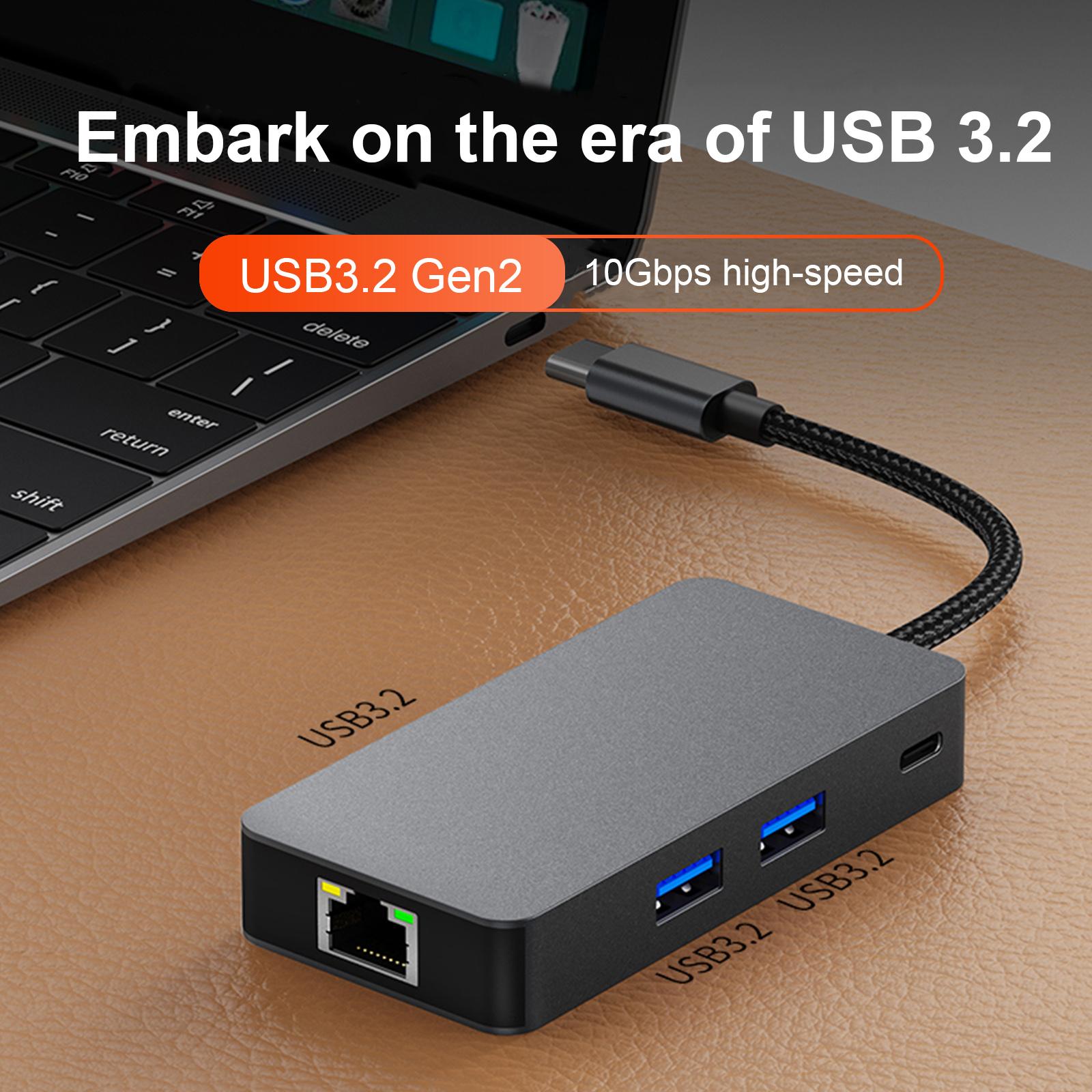 

6 in 1 TYPE-C to RJ45 Gigabit USB 3.2 HDMI PD100W Interface Hub Adapter Dock