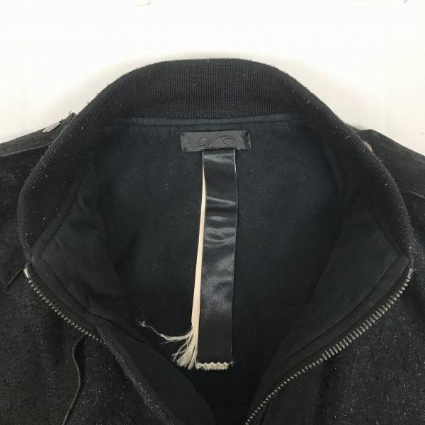 Japan Lamb Leather Wool Full Zip Blouson Outer L Black Ribbed Cuffs Partial Side Pockets(USED)