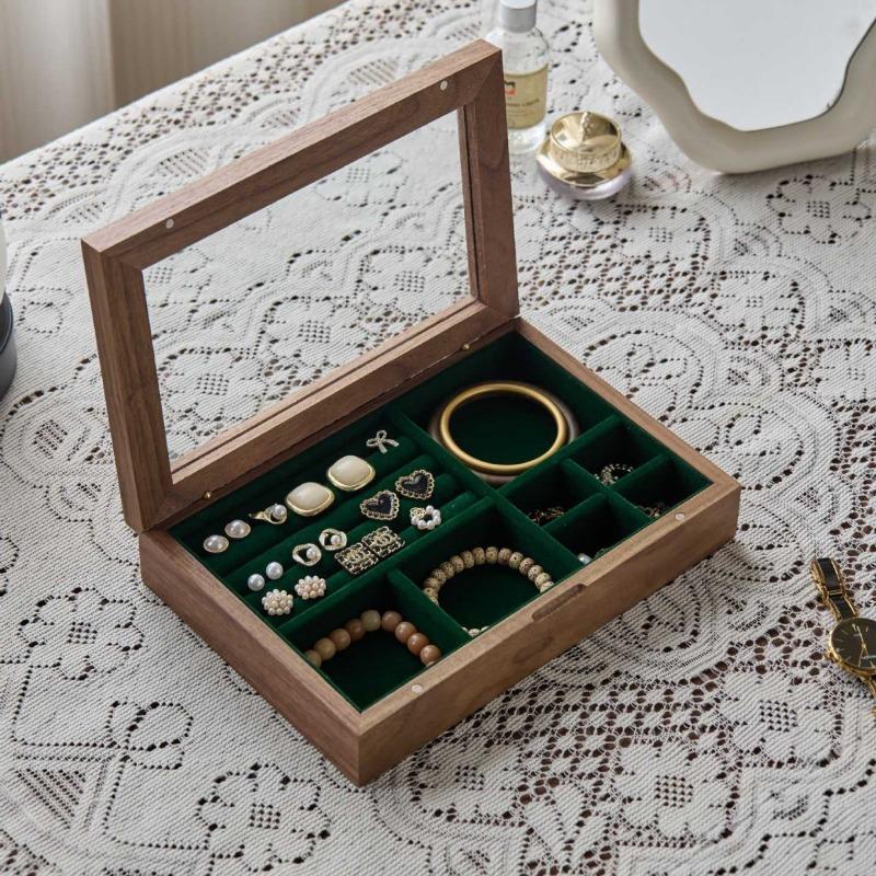Glass Jewelry Display Box Bracelet Earrings Storage Boxes Household Jewellery Organizer Case Flannel Trinket Protect Cases