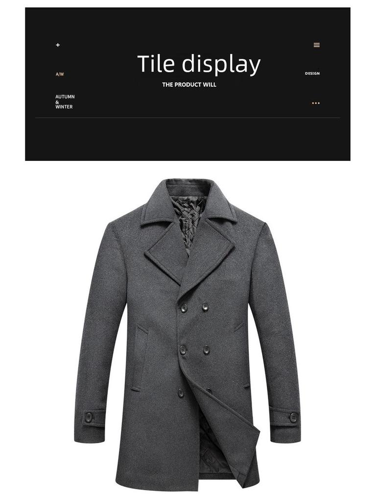Men's European-Size Double-Breasted Woolen Coat - Medium Length, Fashionable Lapel for Autumn & Winter