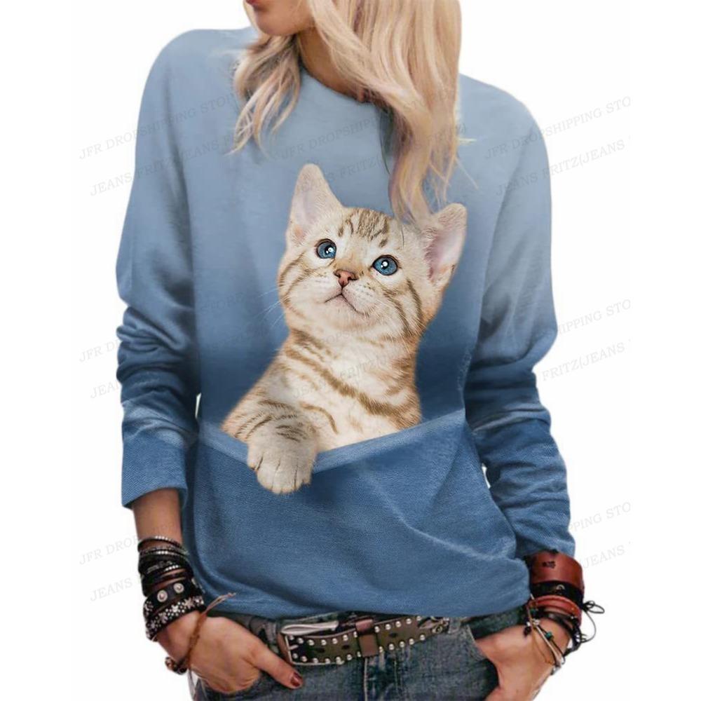 Lovely Cat Hoodie 3D Animal Print Crewneck Long Sleeve Sweats Harajuku Hoodies High Quality Coat Girl Tracksuit Women Sweats Cat