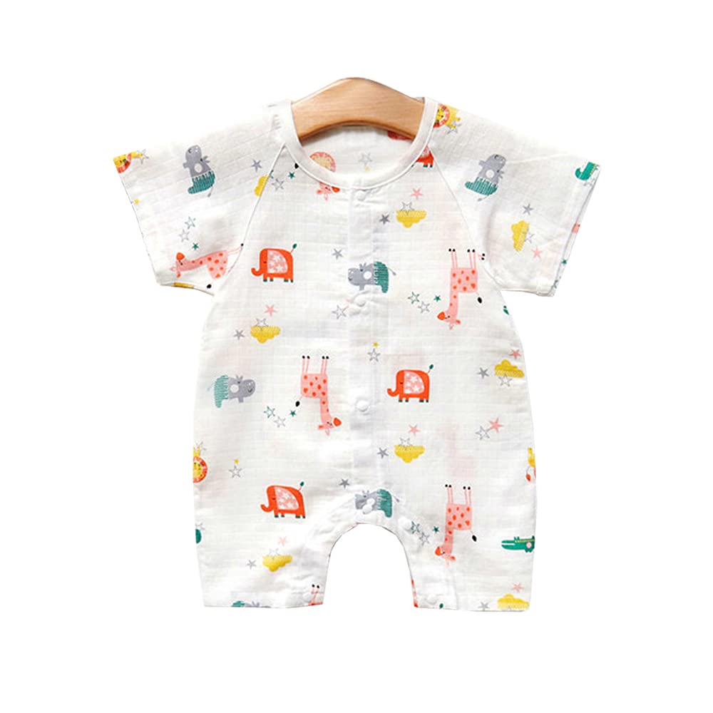Baby Clothes Romper Short Sleeve Summer Front Open Gauze Coveralls Boys Girls Baby Gift Giraffe Pattern 73cm