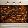The Pirate Ship with Treasure Background Fabric Is Suitable for Indoor and Outdoor Activities, Birthday and Celebration Events.