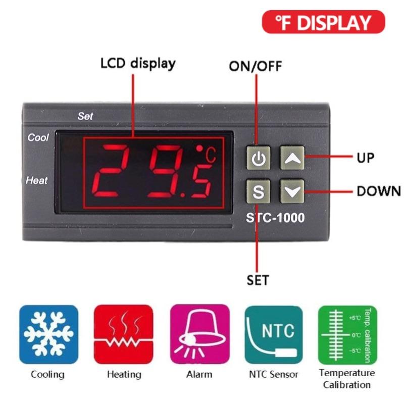 STC-1000 Digital LED Temperature Controller Heating Cooling Centigrade Thermostat 2 Relays Output with NTC Sensor Probe 12v 220V