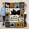 Life Better With A Cat Flannel Throw Blanket Cat Quotes Patchwork Print Pet Lover Warm Gift Blanket