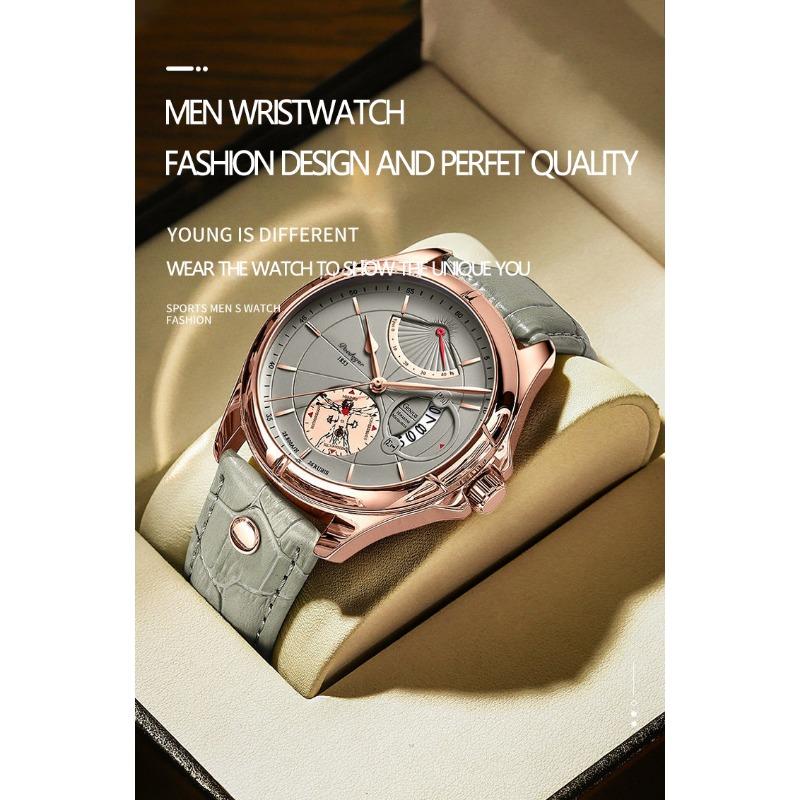 POEDAGAR Men Watch Fashion Top Luxury Sport Wristwatch Waterproof Luminous Leather Date Quartz Man Watches + Box