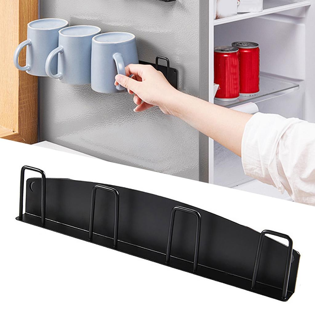 4 Cups Wall Mounted Mug Holder Magnetic Cup Hanging Rack No Drilling Cup Drying Stand for Kitchen Bathroom Living Room