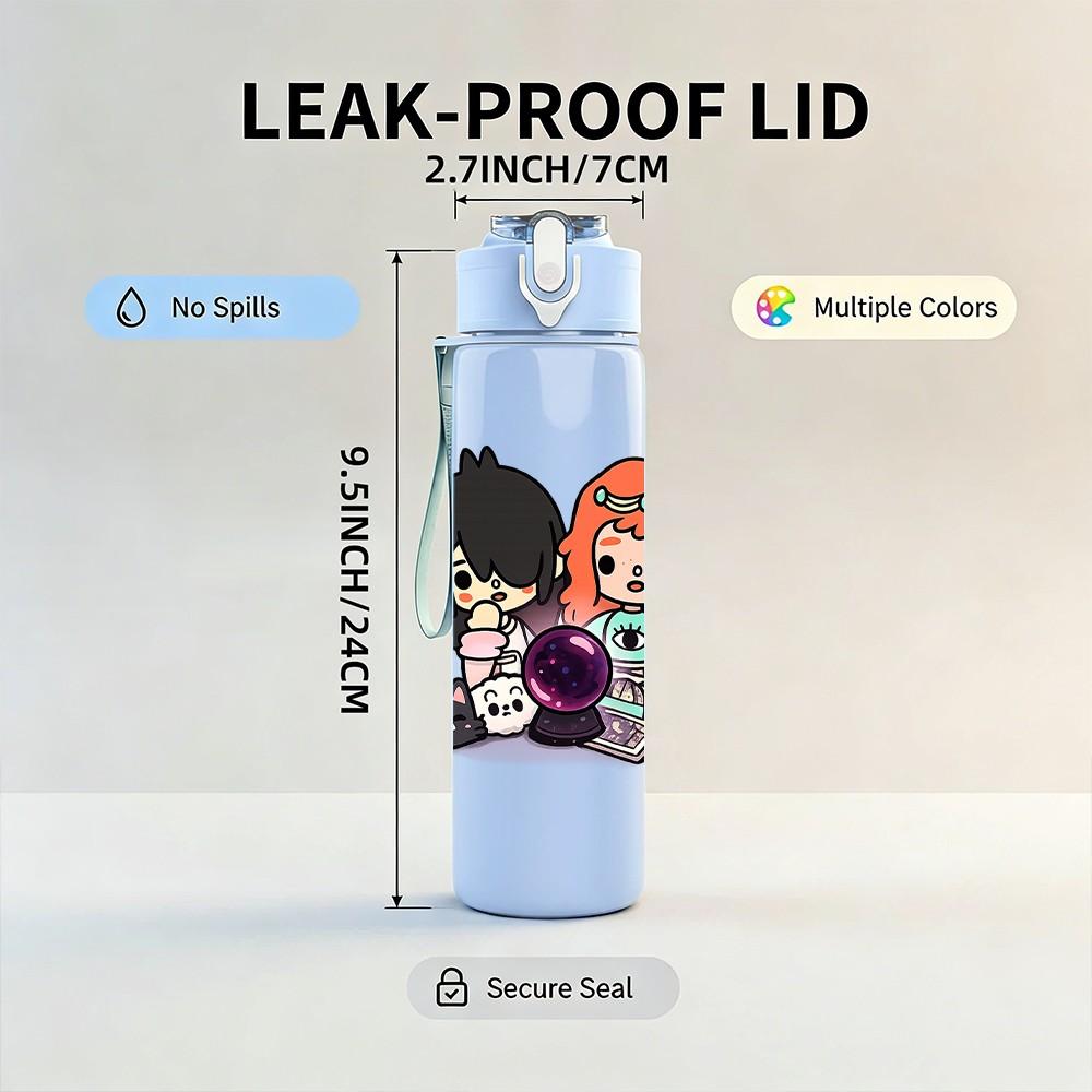 1PC Two Best Friends Girl Cartoon Print 750ml Color Plastic Sports Water Bottle Leakproof Flip Straw Lid Suitable for Sports Office Home Use