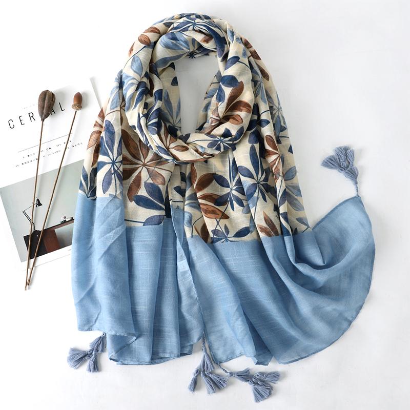 90*180CM New Fashion Printed Soft Linen Cotton Scarf Shawls Abstract Floral Tassel Viscose Scarves Lady High Quality Long Hijab