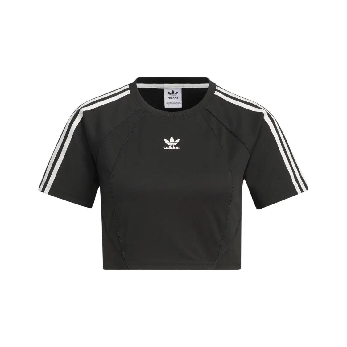 

adidas Originals BABY TEE Sports Cropped Raglan Sleeve T-Shirt Women s Black XS