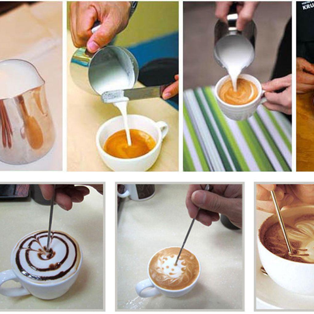 Durable Stainless Portable Coffee Pull Flowers Coffee Art Household Kitchen Cafe Tool Silver