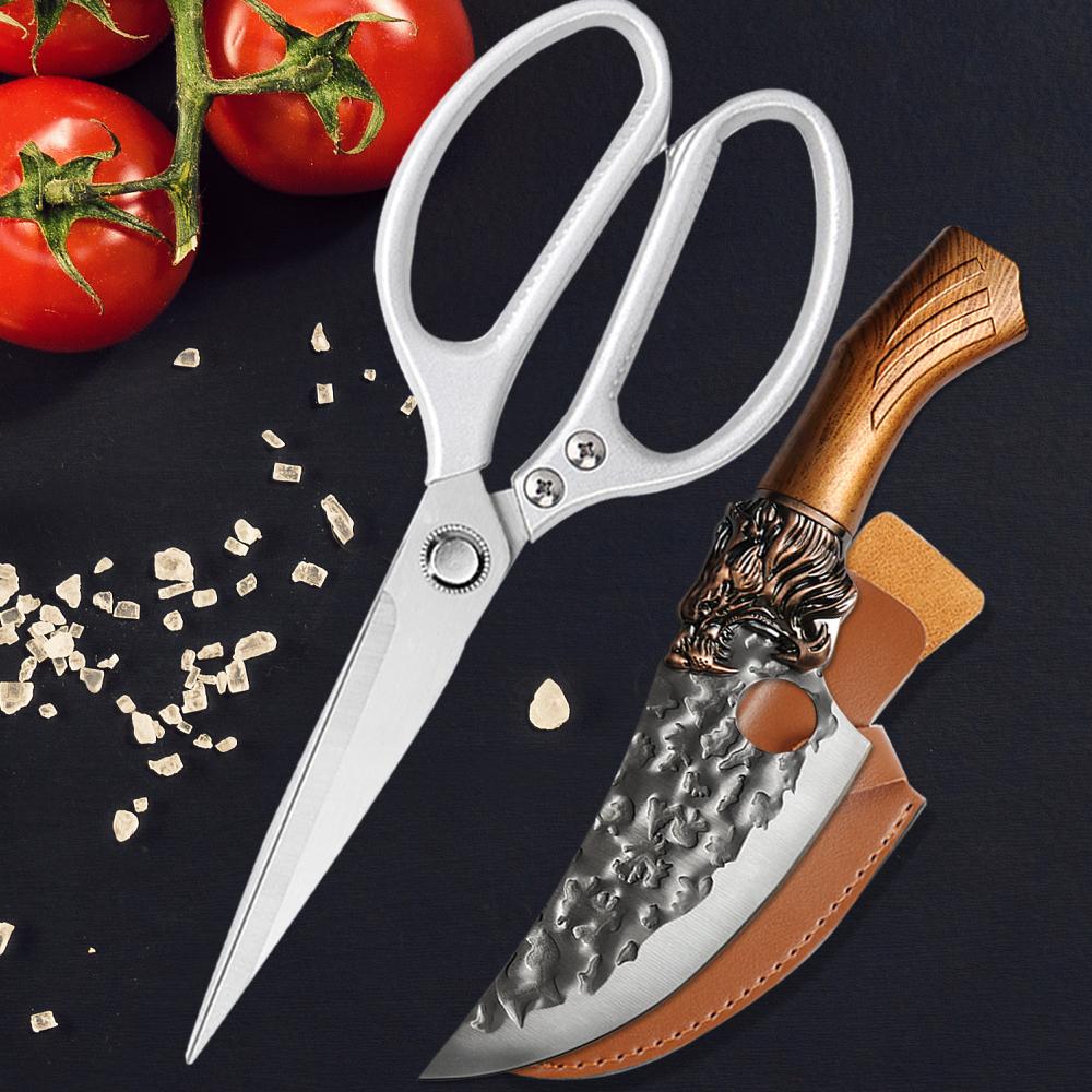 Kitchen Scissors Knife Set Professional Kitchen Powerful Scissors Meat Cleaver Boning Knife Forged Multifunctional Kitchen Knife